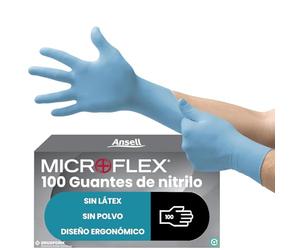 Ansell Microflex 92-134 Guantes Desechables de Nitrilo, Sin Polvo, Protección Química y Mecánica, Seguridad Alimentaria, Guantes Multiusos Profesionales, Azul, Talla XL (100 Guantes)