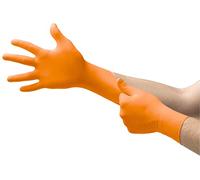 Ansell MicroFlex 93-256 Guantes de Nitrilo Desechables Sin Polvo - Multiuso para Alimentos, Cocina, Limpieza, Mecánico - Naranjas, Talla XL (100 Unidades)