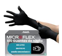 Ansell MicroFlex 93-852 Guantes Nitrilo Desechables, Guantes Trabajo Multiuso, Alimentos, Cocina, Limpieza, Mecanico, Guantes Desechables Sin Polvo, Guantes Negros, Talla XL (100 Guantes)