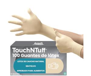 Ansell TouchNTuff 69-318 Guantes Latex Desechables, Guantes Trabajo Multiuso, Seguridad Hogar, Alimentos, Cocina, Limpieza, Mecanico, Guantes Desechables Sin Polvo, Blanco, Talla M (100 Guantes)