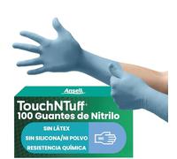 Ansell TouchNTuff 92-665 Guantes Nitrilo Desechables, Protección contra Salpicaduras Químicas, Guantes Trabajo Industrial, Guantes Desechables Sin Polvo y Sin Latex, Azul, Talla XL (100 Guantes)