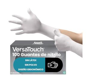 Ansell VersaTouch 92-205 Guantes de Nitrilo Desechables, Multiuso para Alimentos, Cocina, Limpieza, Mecánico, Sin Polvo, Blancos, Talla XL (100 Unidades)