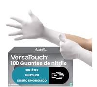 Ansell VersaTouch 92-205 Guantes Nitrilo Desechables, Multiuso, Alimentos, Cocina, Limpieza, Mecanico, Sin Polvo, Blancos, Talla M (100 Guantes)