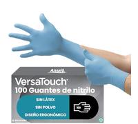 Ansell VersaTouch 92-471 Guantes Nitrilo Sin Polvo, Guantes Desechables Resistentes, Guantes Latex Free, Guantes Alimentarios Azul, Guantes Nitrilo Talla S (100 Unidades)