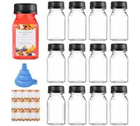 Anseom 12 Botellas de Plástico con Tapas, 12Pcs Botellas de Jugo Transparentes de 100ml, Botellas Pequeñas Reutilizables con Embudo para Batidos Leche