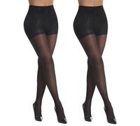 Anseom 2 Pares Medias de Compresión Adelgazantes 30 DEN Matt Elegant Elástico Medias Pantimedias de Cintura Alta Cómodas Mallas para Mujer (FR/ES, Letras, L, Regular, Regular, Negro)