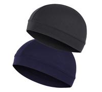 Anseom 2 Piezas Ciclismo Skull Cap Gorro Deportivo Gorra Calavera Respirable Sombrero de Casco Multifuncional Transpirable Skull Cap Gorro de Correr Hombre y Mujer (Negro+Azul marino)