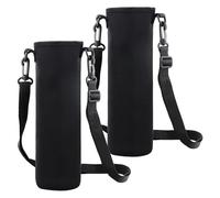Anseom 2 Piezas Estuche para Botellas de Neopreno, 8 × 25 cm 1500ML Portabotellas de Agua Titular Desmontable Botella Bolsa De Transporte Bolsa con Correa para El Hombro para Al Aire Libre (Negro)