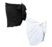 Anseom 2 Piezas Pareo Playa para Mujer Traje de Baño Bikini Cubierta Sarong Envoltura de Playa para Mujer Falda Pareo Gasa Cover Up Corto Falda Pareo para Playa Vacaciones (Negro+Blanco