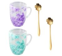 Anseom 2 Piezas Taza de Vidrio de Doble Pared con Flores Secas, 350ml Vasos de Café de Doble Pared, Tazas de Vidrio Flores Secas para Cafe Té Capuchino Jugo Espresso Latte