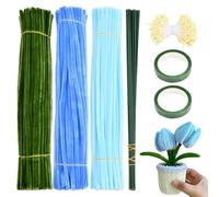 Anseom 300 Piezas Limpiapipas para Manualidades, 30cm Tallos de Chenilla de Colores, Limpiapipas de Chenilla para Flores de Tulip con 20 Tallos de Flores, 2 Cinta de Flores (Azul)