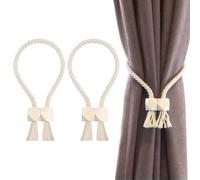 Anseom 4 alzapaños magnéticos para cortinas, de algodón, con imán fuerte, alzapaños bohemios, decoración tejida a mano para el hogar, la oficina (beige)
