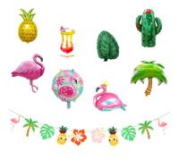 Anseom 8 Piezas Globos Tropicales, Globos de Aluminio Hawaianas, Globos Fiesta Hawaiana con 1 Banner de Decoración del Partido Hawaii para Cumpleaños Fiesta Temática de Verano en la Playa