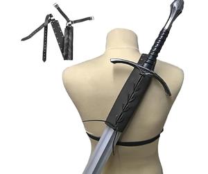 Anseom Espada retro medieval, hombro, espalda, vaina, porta ranas, negro, ajustable en tamaño, traje de guerra, funda protectora, espada, cuero, hebilla, funda para adultos y hombres, portabotas