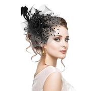 Anseom Fascinator Sombrero Tocados De Pinza, Malla Neto Velo Diadema Novia Tocados Tocado de Malla Pelo Elegante Pluma Clip para Niñas y Mujeres Banquete Fiesta Té (Negro)
