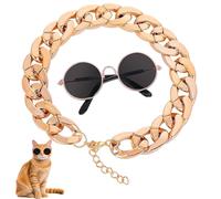 Anseom Gafas de Sol de Gato Cadena Dorada Decoración de Disfraces Gafas para Mascotas Protección UV, Lentes de Sol para Cachorros (1 Cadena de Oro de Ros 1 Vidrio Negro+1)