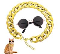 Anseom Gafas de Sol de Gato Cadena Dorada Decoración de Disfraces Gafas para Mascotas Protección UV, Lentes de Sol para Cachorros (1 Vidrio Negro+1 Cadena de Oro)