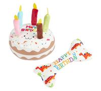 Anseom Pastel de Cumpleaños para Mascotas, Hueso de Perro de Peluche Juguete, Pastel de Cumpleaños de Felpa Juguetes Chirriantes para Perros Pequeños y Medianos (2 Piezas)