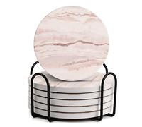 Anseom Posavasos Cerámicos Con Soporte - Set de 6 Absorbentes Con Base de Corcho, Originales para Bebidas, Café, Cocina, Drink, Vino, Tazas (Blanco)