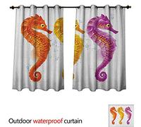 Anshesix Cortinas náuticas al Aire Libre para Patio, diseño de Caballito de mar en Tonos Marinos, acuático, exótico, mar, océano, bajo el Agua, 120 x 72 (305 x 183 cm)