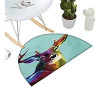 Anshesix Felpudo semicircular de Ciervo con Flores Silvestres abstractas y Animales, 15.7 x 24.9 Pulgadas, Negro/Crema, 27.5 x 41.3 Pulgadas, Color 09