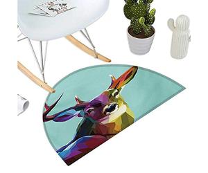 Anshesix Felpudo semicircular de Ciervo con Flores Silvestres abstractas y Animales, 15.7 x 24.9 Pulgadas, Negro/Crema, 27.5 x 41.3 Pulgadas, Color 09