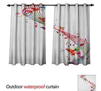Anshesix Music Outdoor Ultraviolet Protective Curtains Colorful Artwork with Musical Notes and Butterflies Springtime Inspired Party Theme W96 x L72(245cm x 183cm)