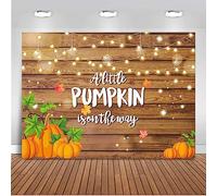 ANSHUHAI Fondo de calabaza para baby shower con texto en inglés "A Little Pumpkin is On The Way", fondo de madera rústica, otoño, niño, niña, baby shower, decoración de fiesta, pancarta de otoño para
