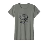 Ansiedad de Origen Local Cerebro Salud Mental Humor Camiseta, Mujer, Verde Militar Jaspeado, XXL