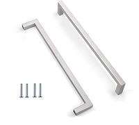 ANSIEDIO 2 piezas acero inoxidable cocina armario titular manijas armario cajón dormitorio muebles manija tire entre eje 256 mm, plata, con tornillos