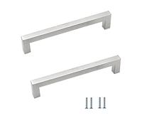 ANSIEDIO 2 piezas acero inoxidable cocina armario titular manijas armario cajón dormitorio muebles manija tire entre eje 160 mm, plata, con tornillos