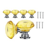 ANSIEDIO 6 Piezas 30mm Pomos de Cristal Amarillo Tiradores de Cristal Aleación de Zinc Diamante Pomos y Tiradores para Alacena Baño Cocina Gabinetes