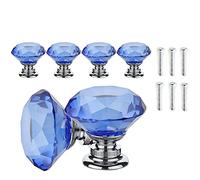 ANSIEDIO 6 Piezas 30mm Pomos de Cristal Azul Tiradores de Cristal Aleación de Zinc Diamante Pomos y Tiradores para Alacena Baño Cocina Gabinetes