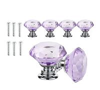 ANSIEDIO 6 Piezas 30mm Pomos de Cristal Púrpura Tiradores de Cristal Aleación de Zinc Diamante Pomos y Tiradores para Alacena Baño Cocina Gabinetes