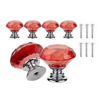 ANSIEDIO 6 Piezas 30mm Pomos de Cristal Rojo Tiradores de Cristal Aleación de Zinc Diamante Pomos y Tiradores para Alacena Baño Cocina Gabinetes