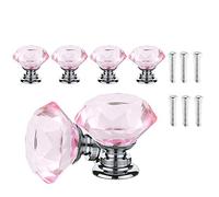 ANSIEDIO 6 Piezas 30mm Pomos de Cristal Rosa Tiradores de Cristal Aleación de Zinc Diamante Pomos y Tiradores para Alacena Baño Cocina Gabinetes