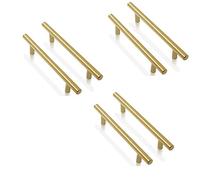 ANSIEDIO 6 Piezas Tiradores Cocina Tiradores Armarios en Forma de T-barra Acero Inoxidable, Oro (128mm Distancia de agujeros)