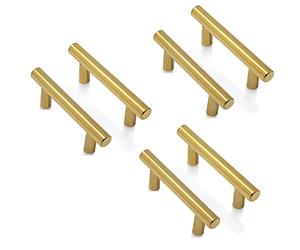 ANSIEDIO 6 Piezas Tiradores Cocina Tiradores Armarios en Forma de T-barra Acero Inoxidable, Oro (64mm Distancia de agujeros)