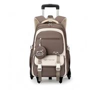 ANSIEDIO Mochila con Ruedas para Niñas, Trolley Mochila Escolar Ligera y Casual para Primaria Estudiantes (Marrón)