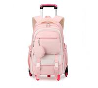 ANSIEDIO Mochila con Ruedas para Niñas, Trolley Mochila Escolar Ligera y Casual para Primaria Estudiantes (Rosa)