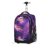 ANSIEDIO Mochilas Escolares con Ruedas, Mochila Escolar para Niños con Rueda Gran Capacidad Maleta Infantil Caja Trolley (Cielo Estrellado púrpura)