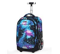 ANSIEDIO Mochilas Escolares con Ruedas, Mochila Escolar para Niños con Rueda Gran Capacidad Maleta Infantil Caja Trolley (Cielo Estrellado Verde)