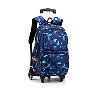 ANSIEDIO Mochilas Escolares con Ruedas, Mochilas Escolares Juveniles, Trolley Mochilas Infantiles, Retirable, 30x21x46 cm, Geometría Azul