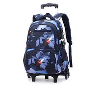 ANSIEDIO Niños Trolley Mochila Escolar Bolso Mochila con Ruedas Bolsa Trolley Equipaje Infantil Niños Niñas (Azul Geométrico)