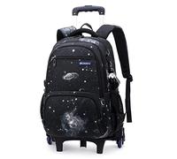 ANSIEDIO Niños Trolley Mochila Escolar Bolso Mochila con Ruedas Bolsa Trolley Equipaje Infantil Niños Niñas (Negro Estrellado)