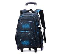 ANSIEDIO Niños Trolley Mochila Escolar Bolso Mochila con Ruedas Bolsa Trolley Equipaje Infantil Niños Niñas (Azul Estrellado)