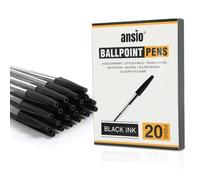 ANSIO Bolígrafos negros Biro - punta media (1,0 mm) bolígrafos de escritura suave - Ideal para la escuela, la oficina y uso doméstico: paquete económico de 20