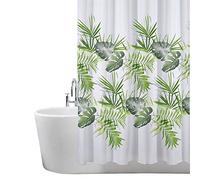 ANSIO Cortina de Ducha Resistente al Moho, 180 x 180 cm, 100% poliéster, diseño de Hojas, Color Verde