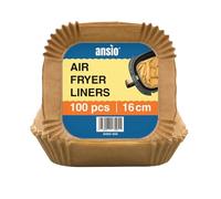 ANSIO Forros de papel para freidora de aire - 100 forros cuadrados desechables, 16 cm x 16 cm x 4,5 cm, ajuste interior para freidoras de aire COSORI, Ninja, Tower - Paquete de 100