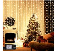 ANSIO Luces De Navidad 304 LED Cortina Luces 3mx3m, Con 8 Modes Alimentado Por Red Para Ventana/Hogar/Boda/Fiesta/Decoración Navideña Blanco Cálido